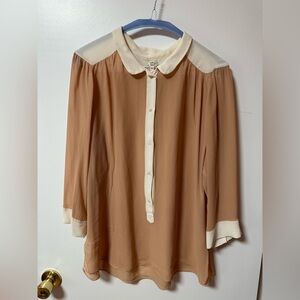 Wilfred 100% Silk Cream-Trim Tan Blouse